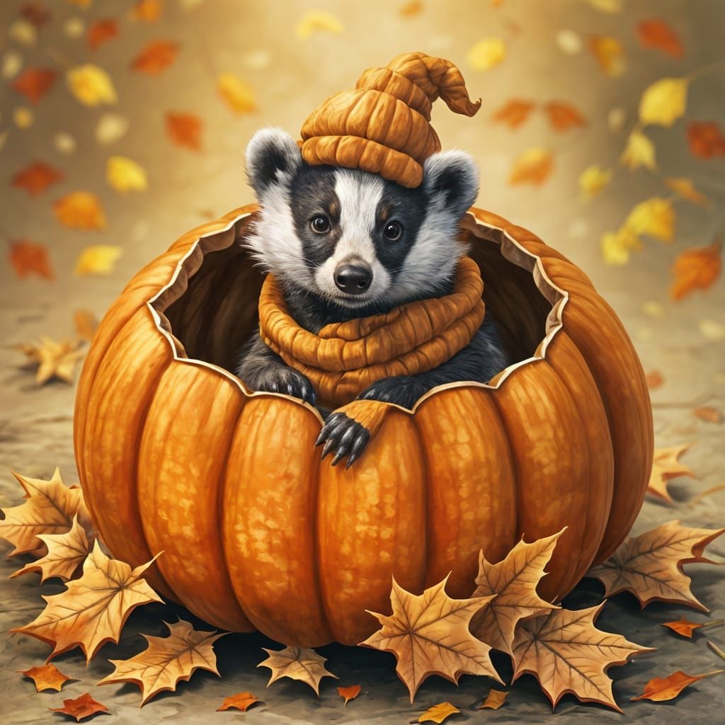 Badger in Autumnal Pumpkin