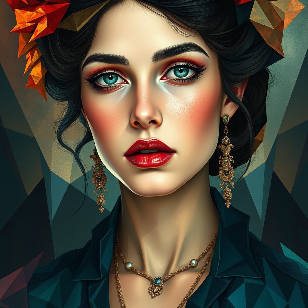 Ethereal Victorian Siren in Cubist Splendor