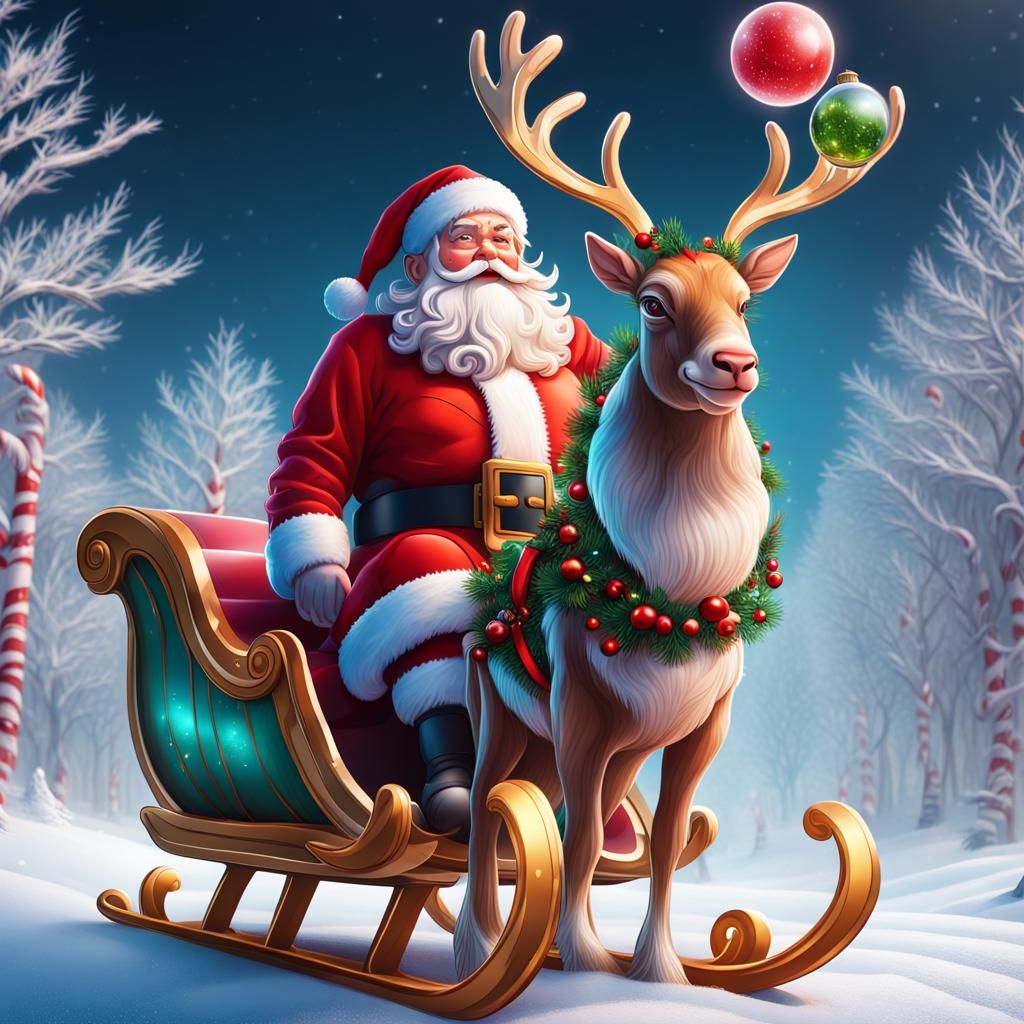 Santa's Sled in Candyland Snow Globe