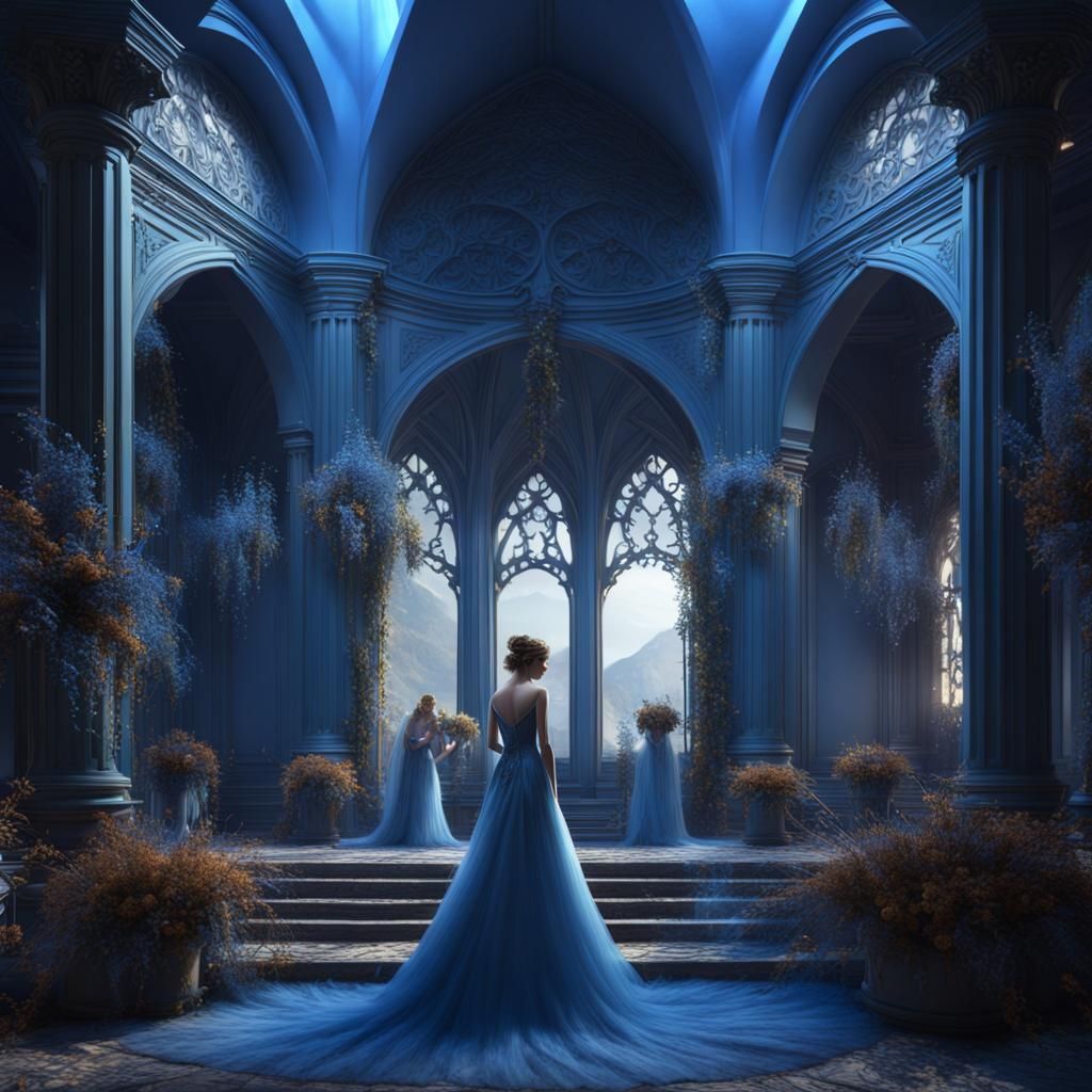 Detailed Blue Wedding Gown Fantasy Concept Art