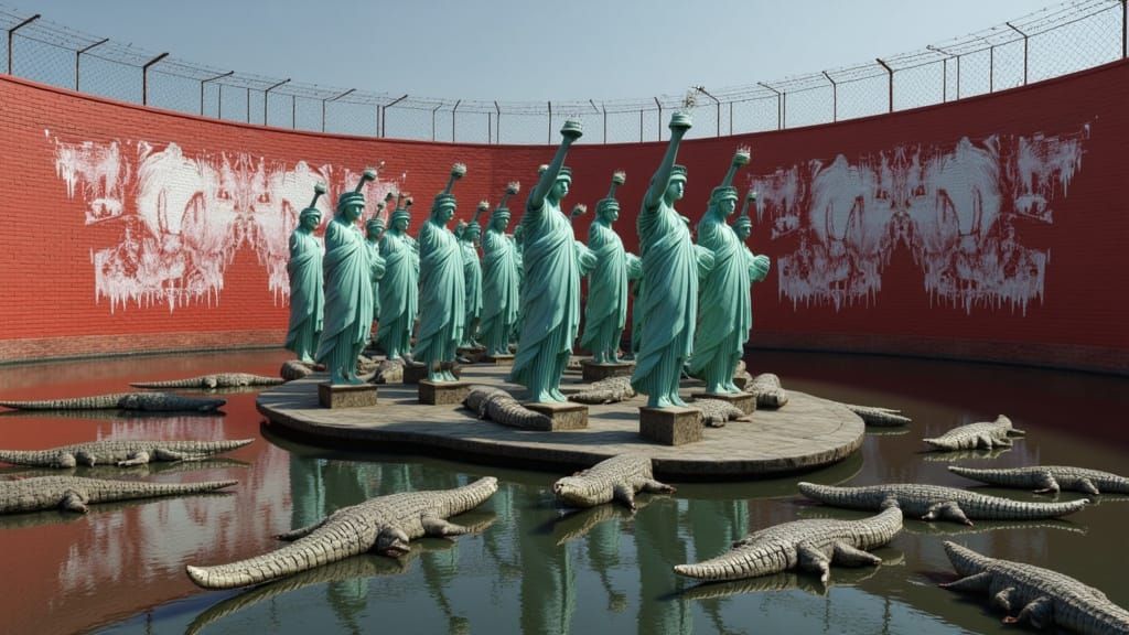 Gatortraz: Surreal Liberty Island in Photorealistic Style