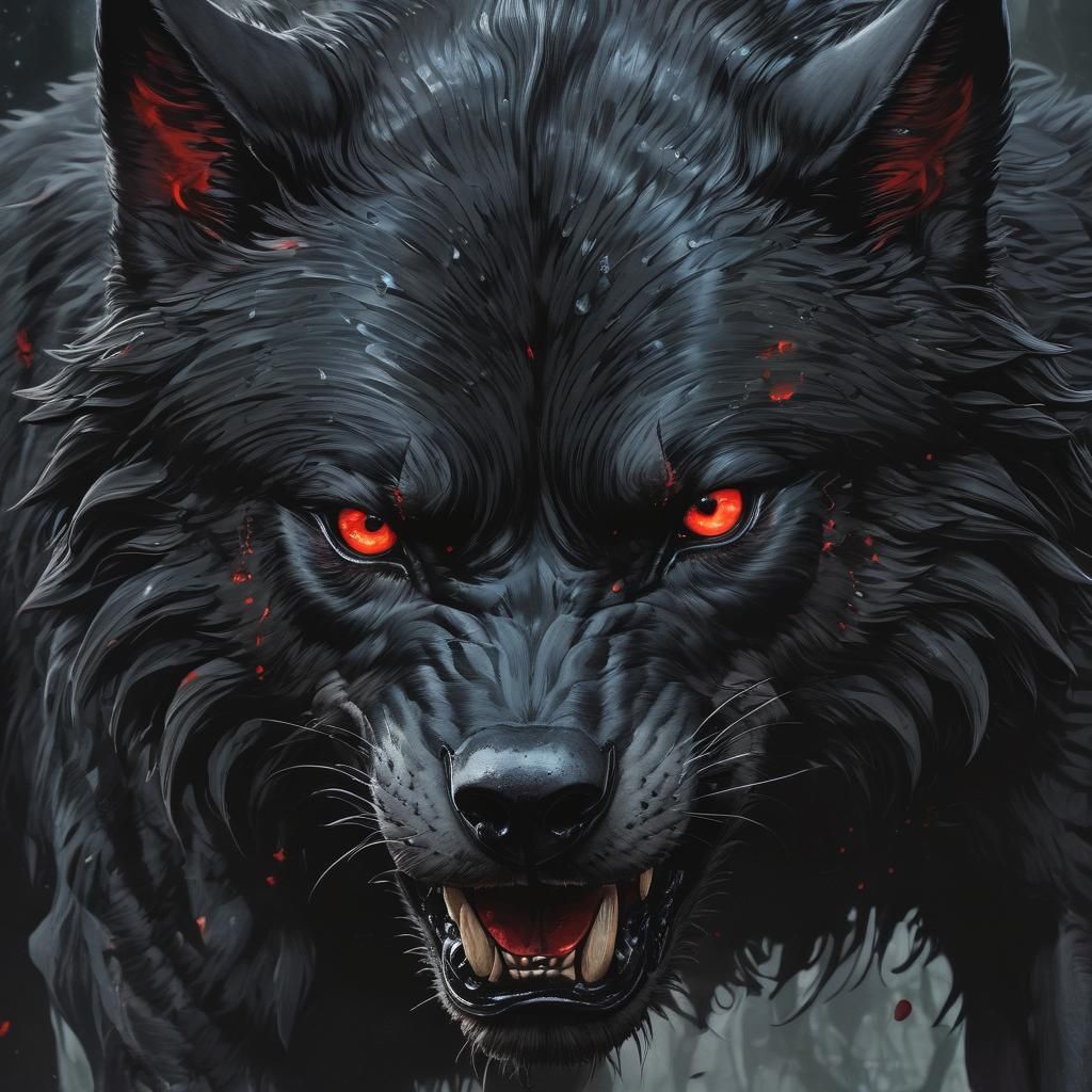 Vicious Black Wolf with Red Eyes in Comic Art