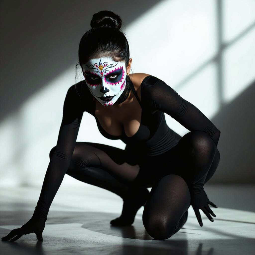 Woman with Día de los Muertos Face Paint in Noir Style
