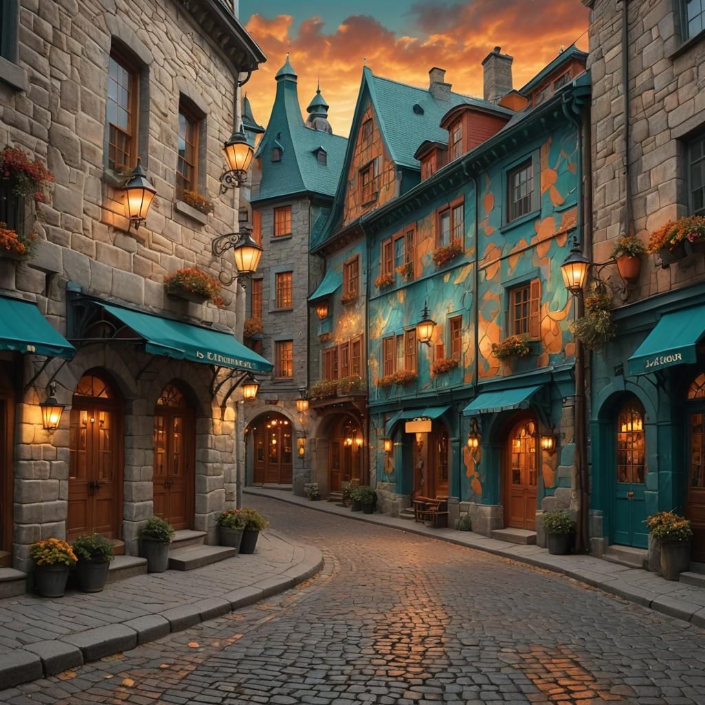 Quebec Building with Mural in Fantasy Concept Art