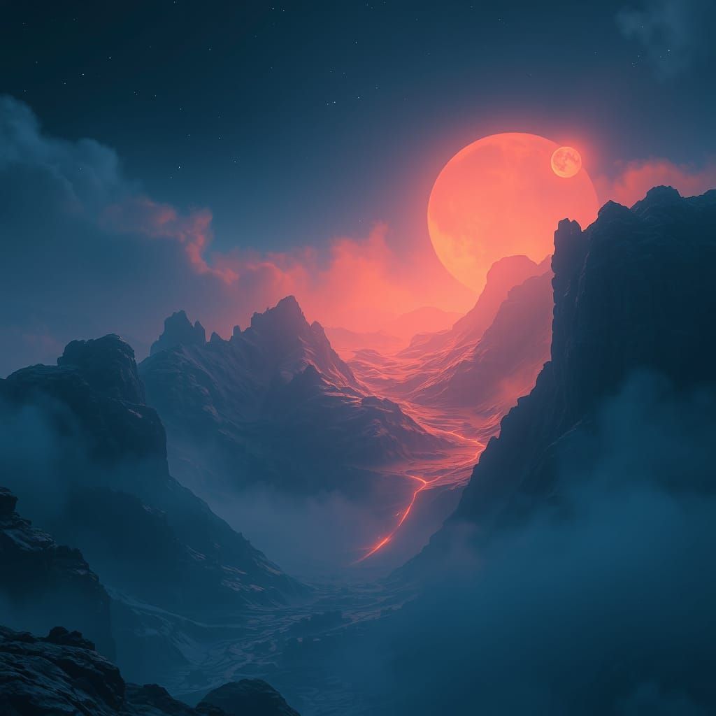 Dreamlike Nocturnal Scene in Vibrant, Ethereal Colors