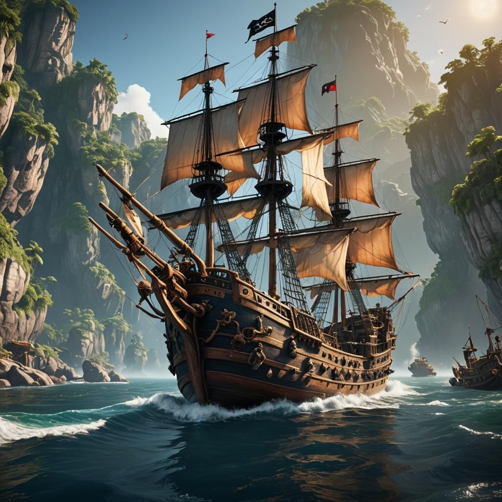 Pirate Ship with Cannons in 3D Game Style