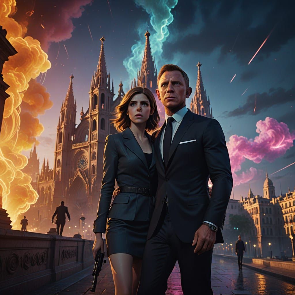 Ethereal Bond in Barcelona's Dreamlike Nightscape