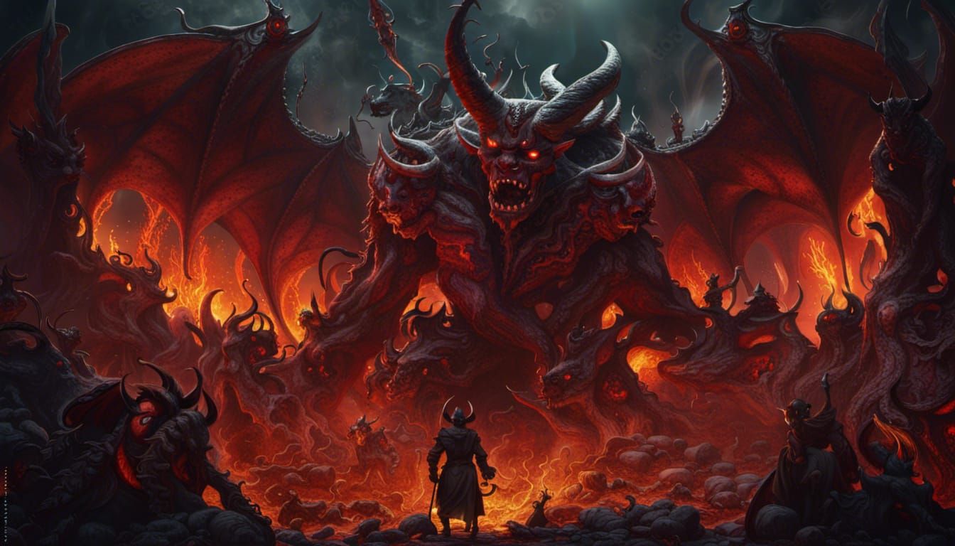 Detailed Matte Painting of Devil in Hell