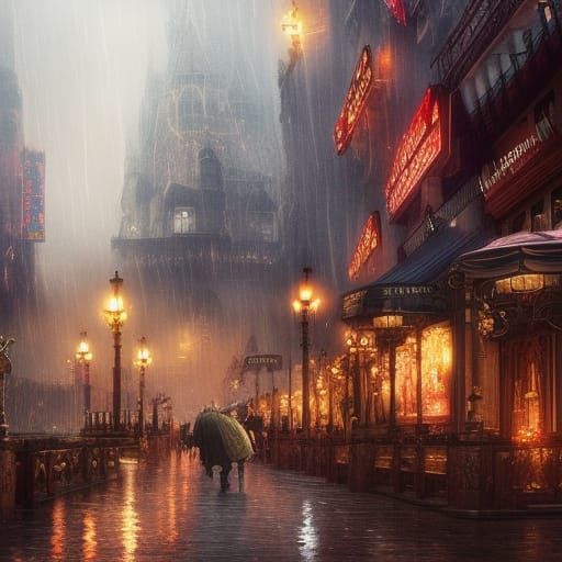 Fantasy City in Rain: Digital Matte Painting