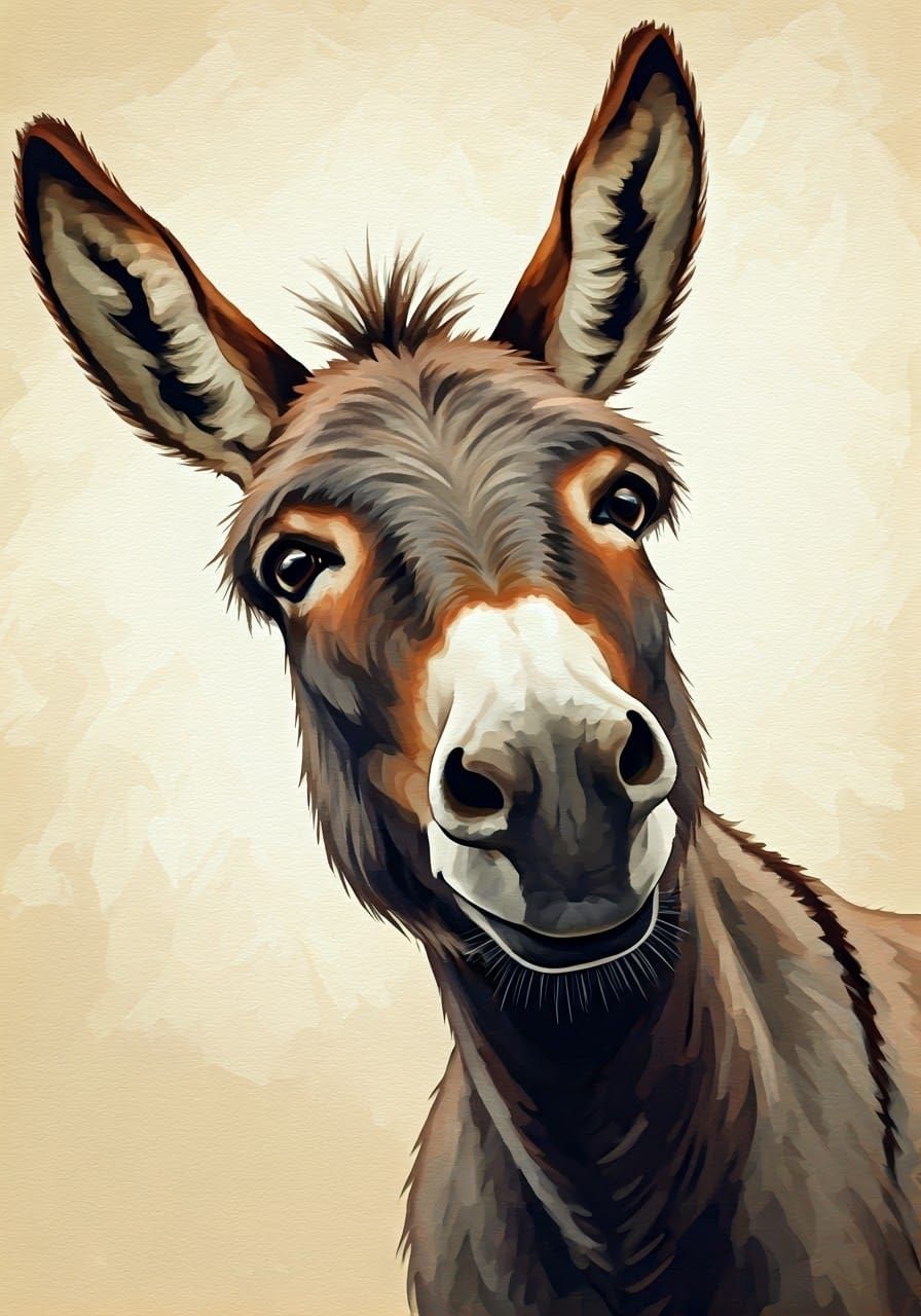 Warm Portrait of a Friendly Donkey in Impressionist Style