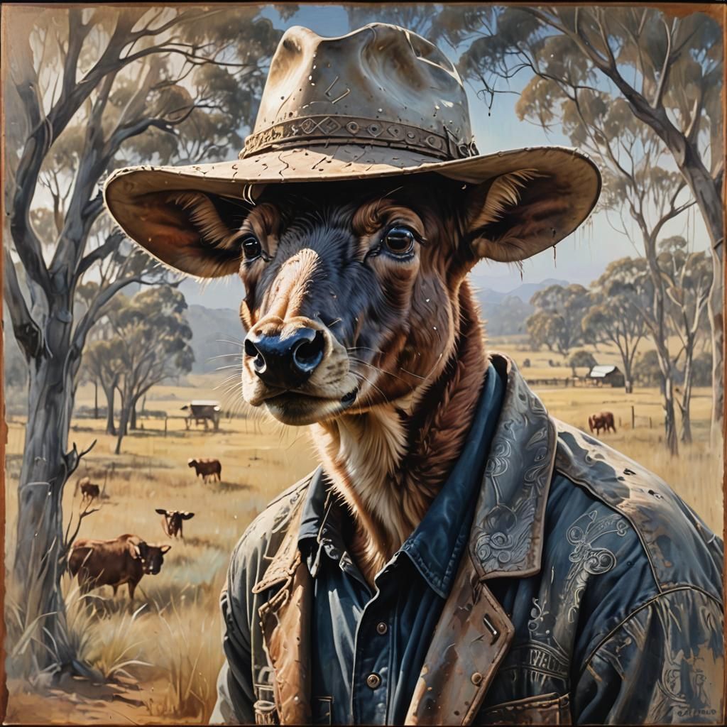 Jackeroo Double Exposure Portrait in Oil Painting Style