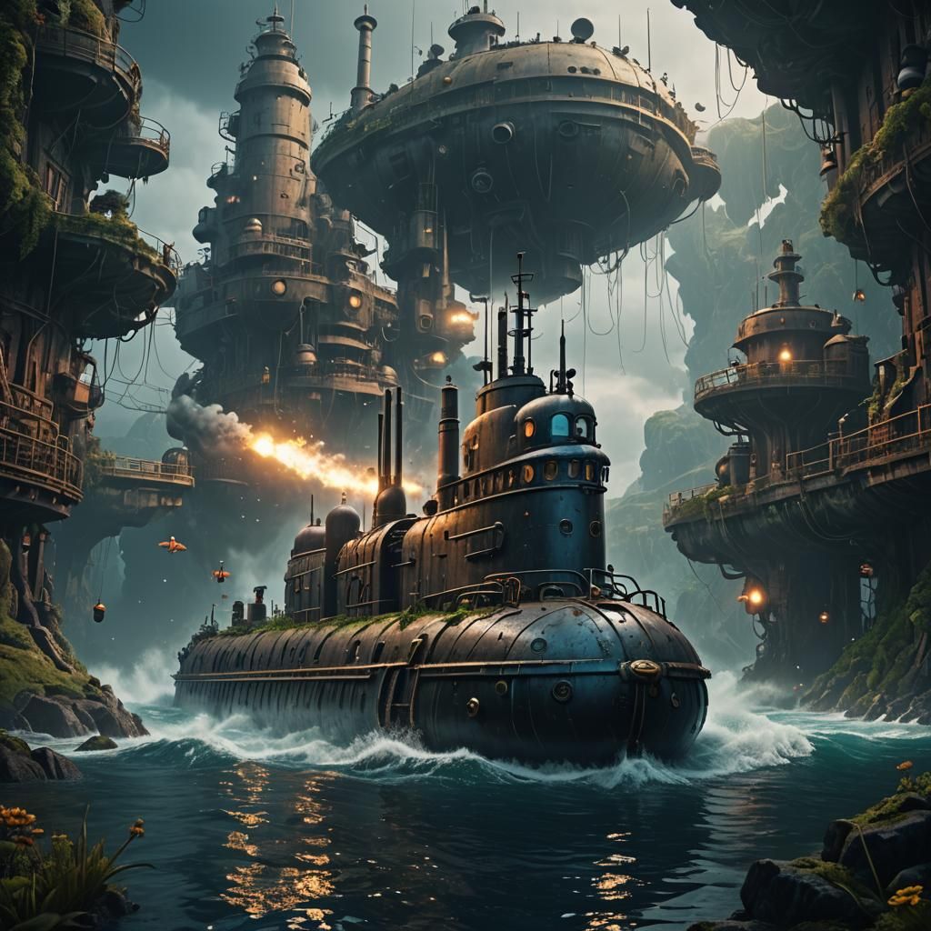 Fantastical Submarine Matte Painting in Deep Color
