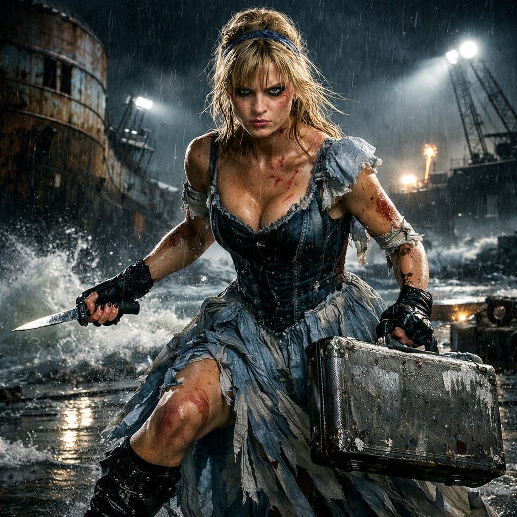 Cinderella Spy in Stormy Shipyard Cinematic Action