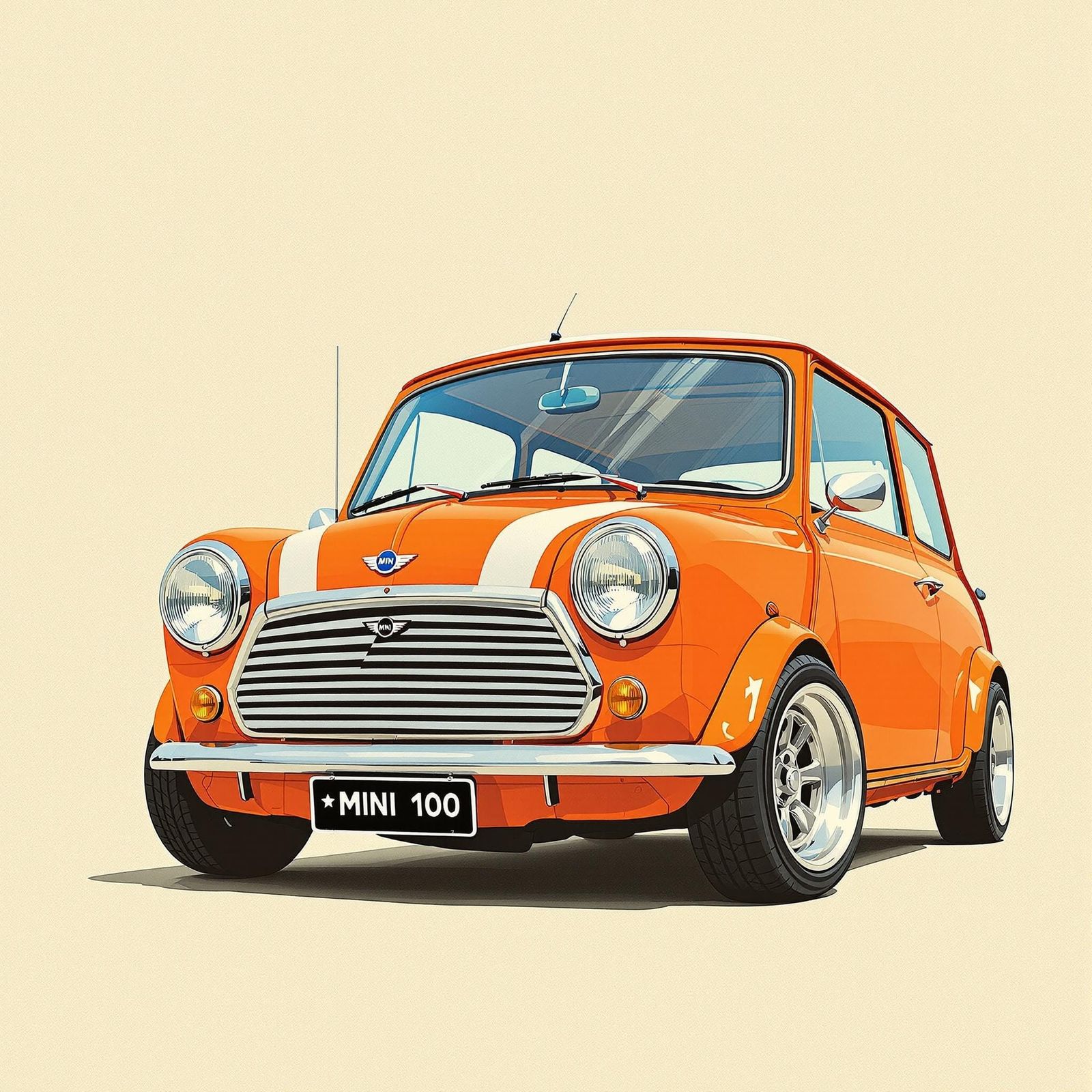 Vibrant Classic Mini Cooper in Nostalgic Digital Art Style