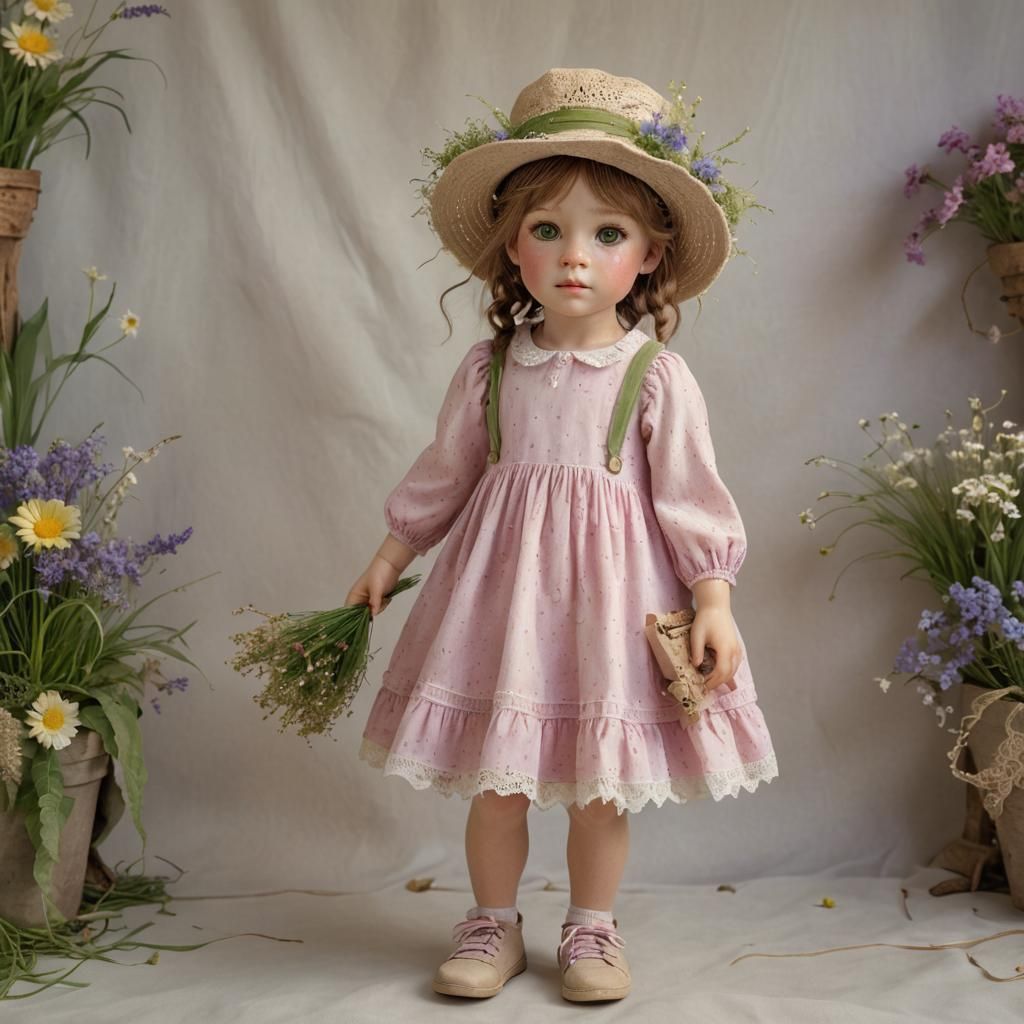 Whimsical Child in Meadow with Flowers as 3D Art