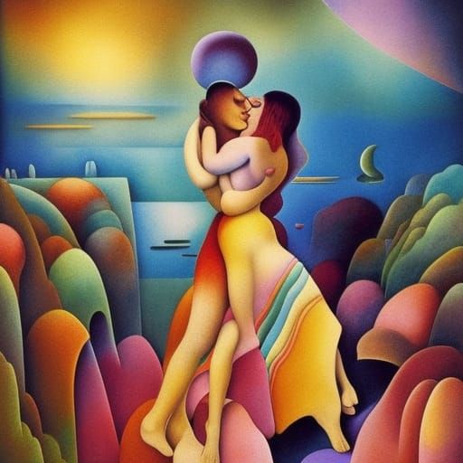 Surreal Watercolor Kisses in a Summer Day