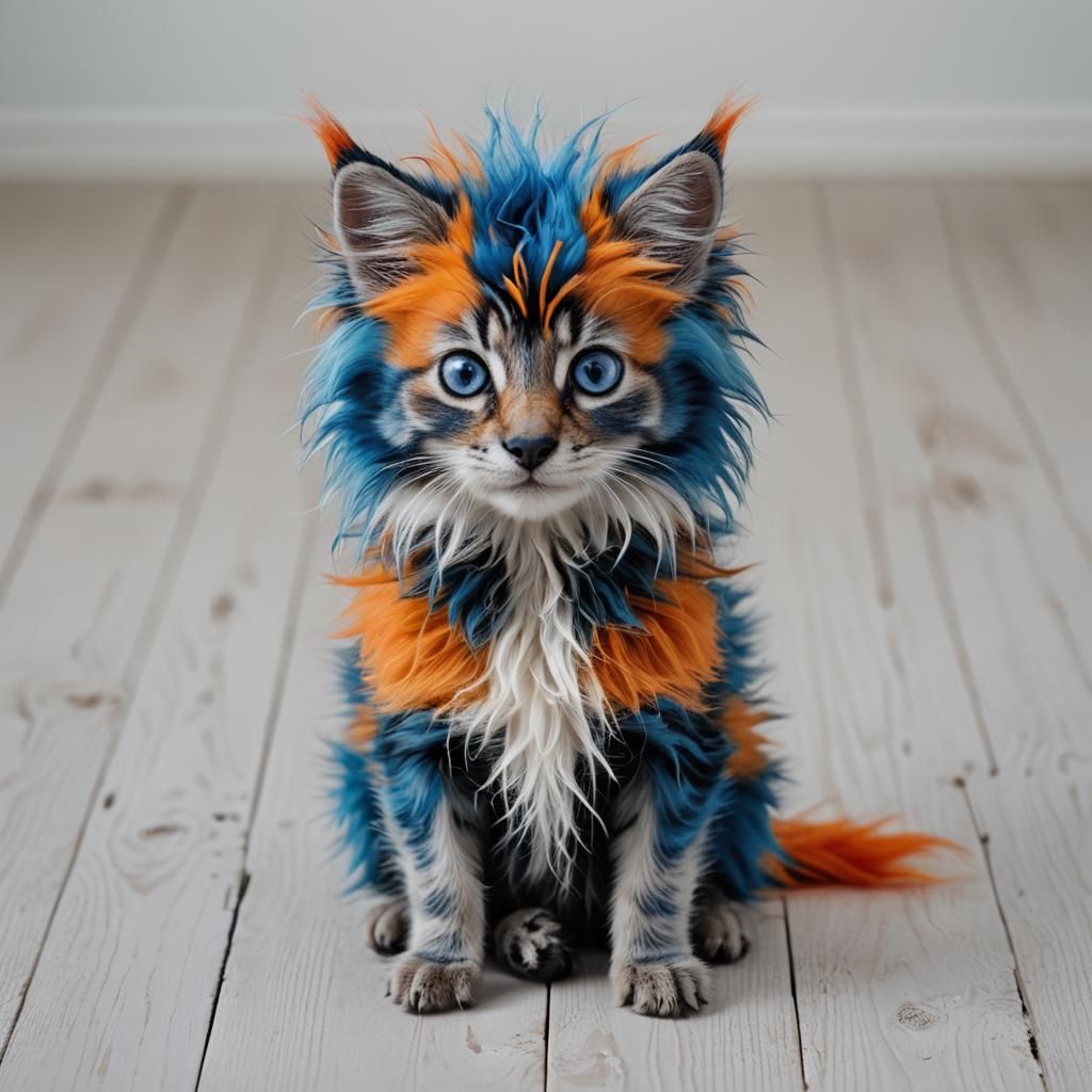 Adorable Fluffy Creature with Blue Hair Portrait