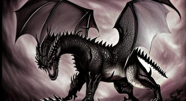Fierce Black Dragon in Ethereal Fantasy Style