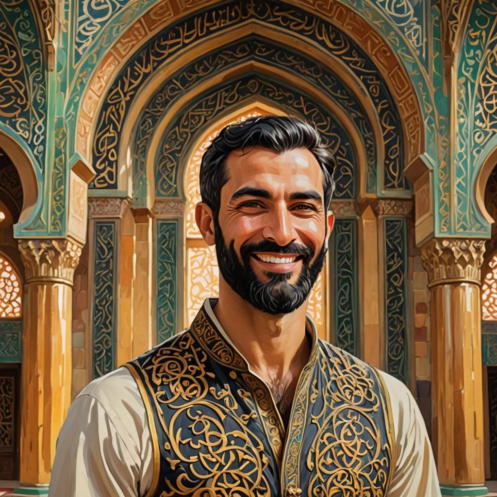 Handsome Man with Beard in Art Nouveau Style