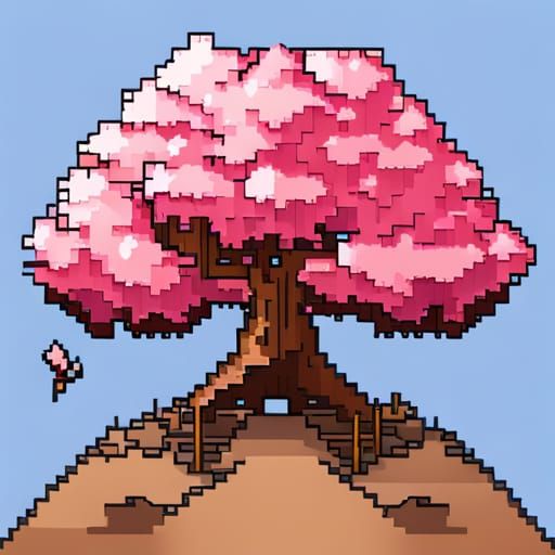 Pixel Art Sakura Tree in 8-bit Style