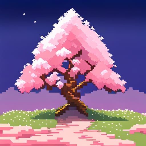 Pixel Art Sakura Tree in Bloom