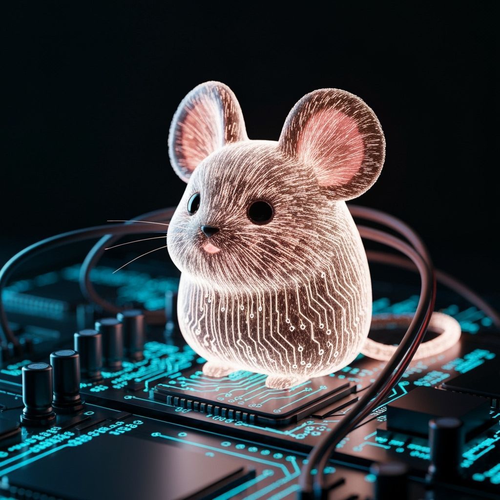 Adorable Chibi Mouse on Glowing Circuit Board