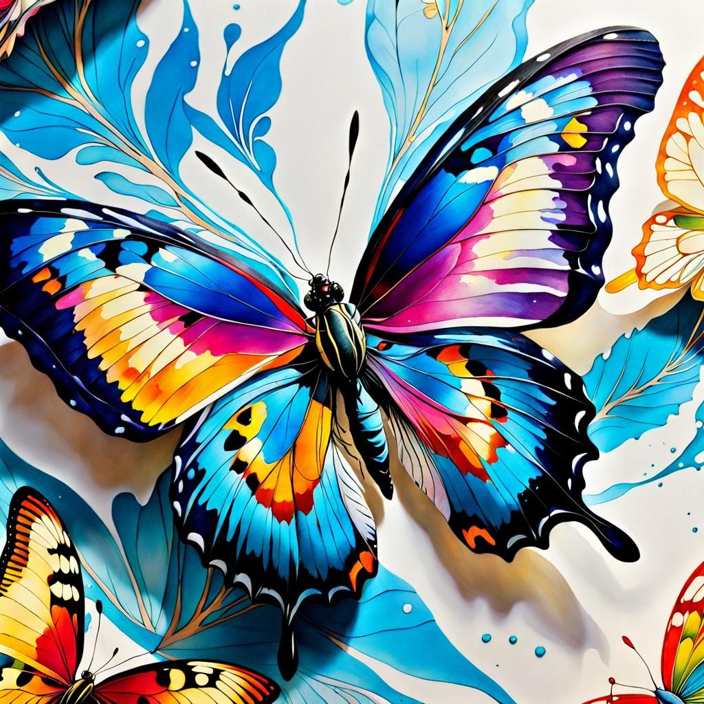 Detailed Butterfly with Oil Splash Effects