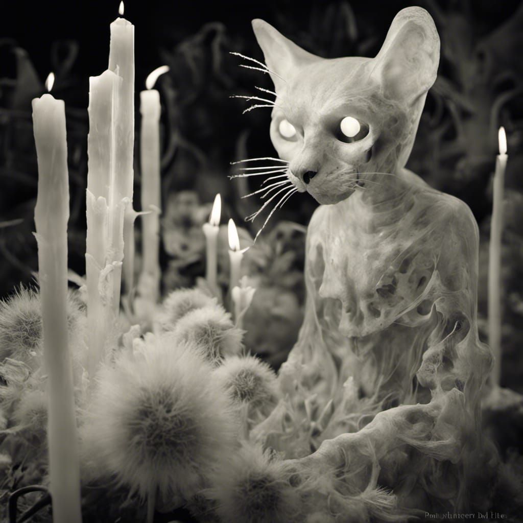 Ghostly Skull Cat and Skeleton Mice Dreamscape