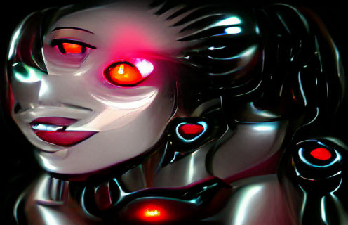 Futuristic Female Robot with Red Eyes