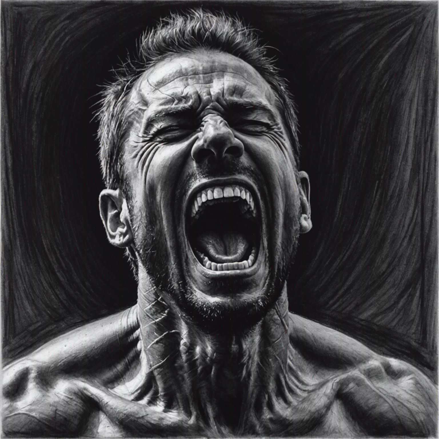 Charcoal Drawing of Screaming Man