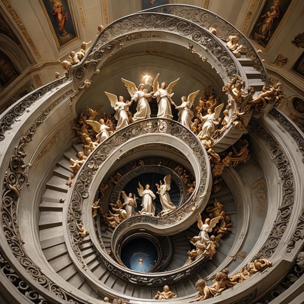Angels Descending from Heaven on Spiral Staircase