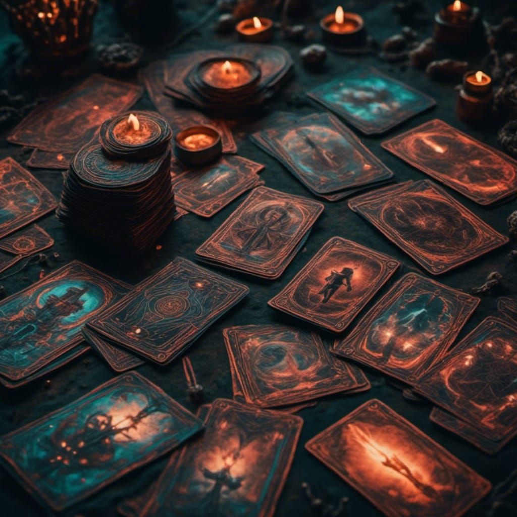 Mystical Fiery Tarot Cards in Cyberpunk Style
