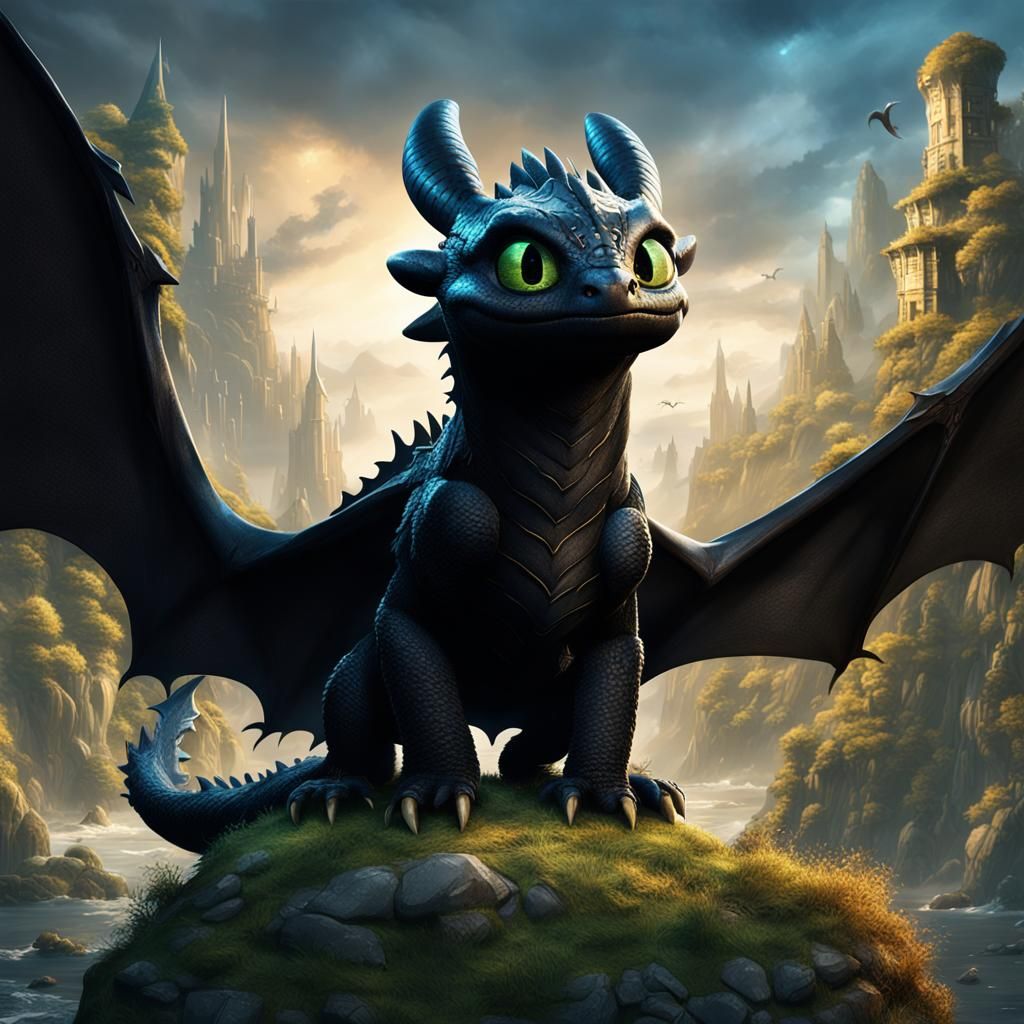 Detailed Matte Painting of Toothless in Fantasy Art