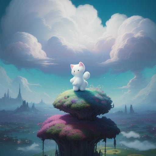 Whimsical Cloud Landscape with Cinnamoroll in Kawaii Style