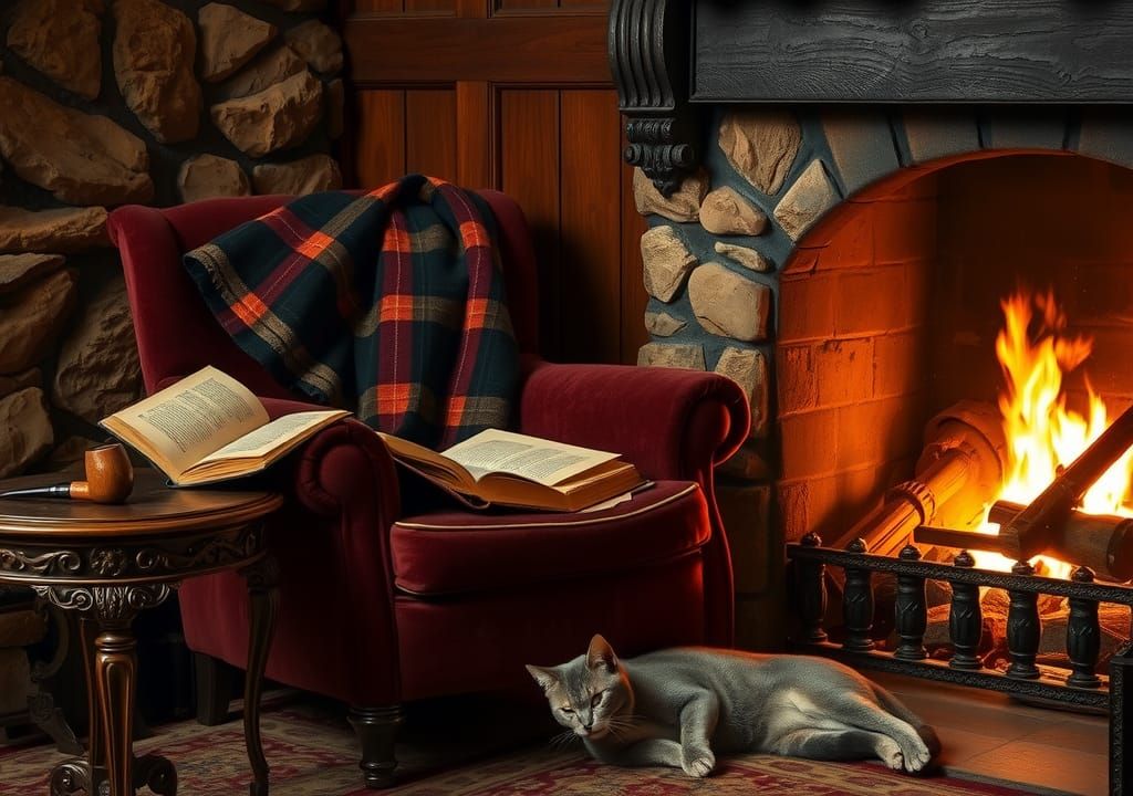 Cozy Armchair Scene by Fireplace in Rustic Style