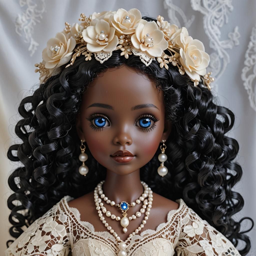 Elegant Black Doll in Delicate Digital Art