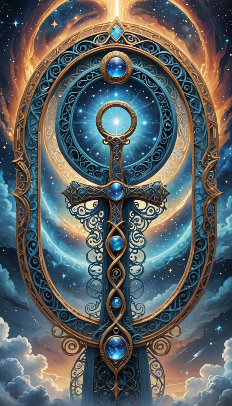 Cosmic Ankh and Infinity Symbol in Art Nouveau Style