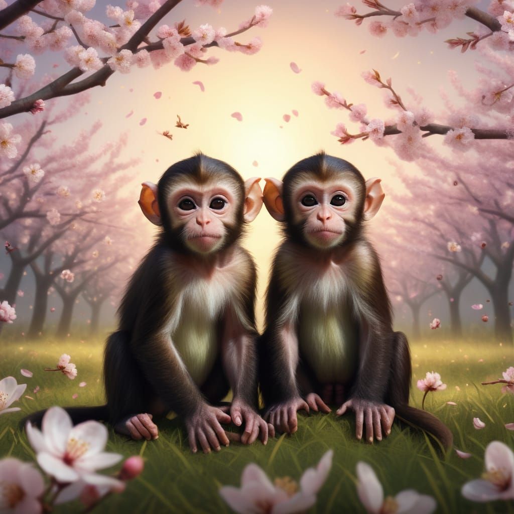 Cute Identical Twin Baby Capuchin Monkeys in Vibrant Cherry ...