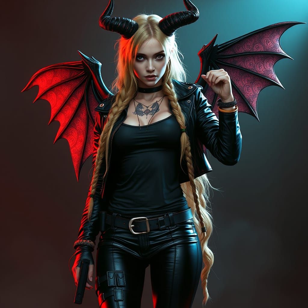 beautiful stunning temptress demon, leather choker with meta...