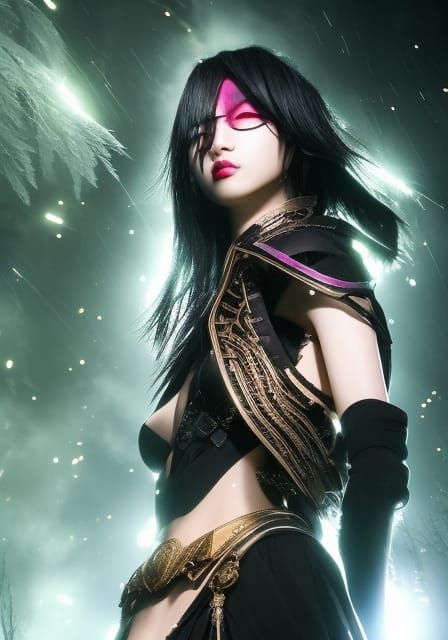 Goth Punk Girl with Magical Aura in Pop Art Style