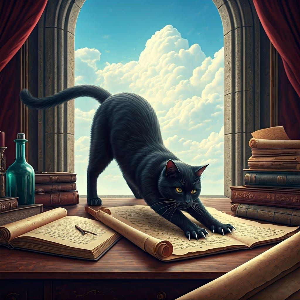 Mischievous Cat Destroys Wizard's Scrolls
