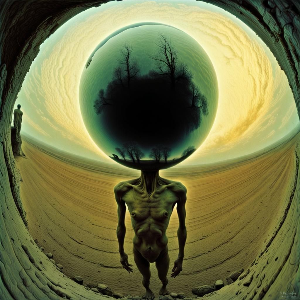 Surreal Humanoid Figure in Dystopian Style