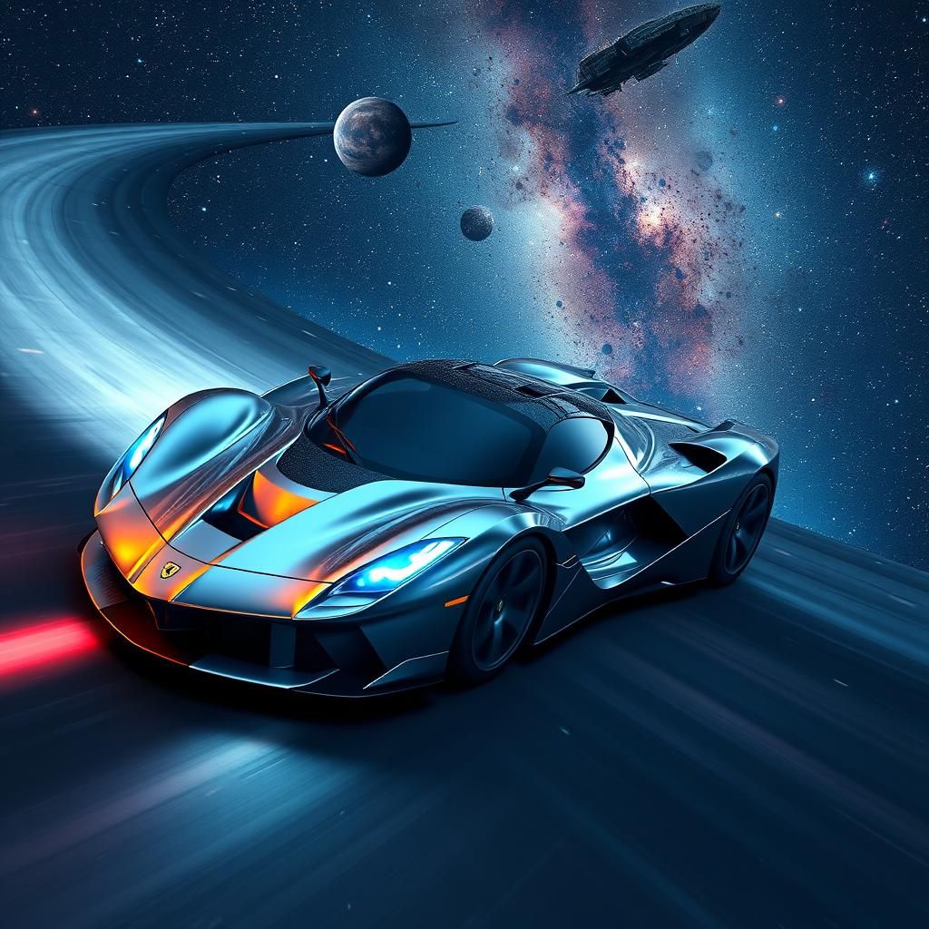 Ferrari Speeds Through Milky Way in Sci-Fi Digital Art