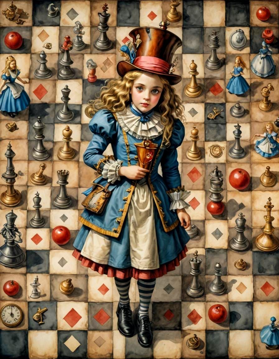 Alice in Wonderland on a Giant Chessboard