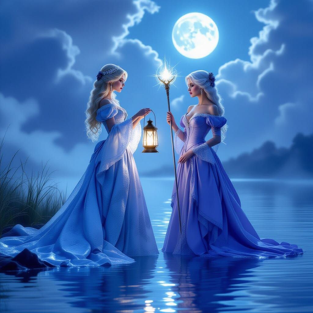 Victorian Noblewomen with Lantern and Moon Scepter