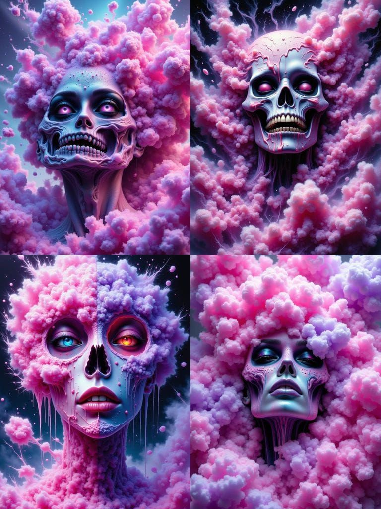 Melting Face with Pink and Purple Neon Clouds