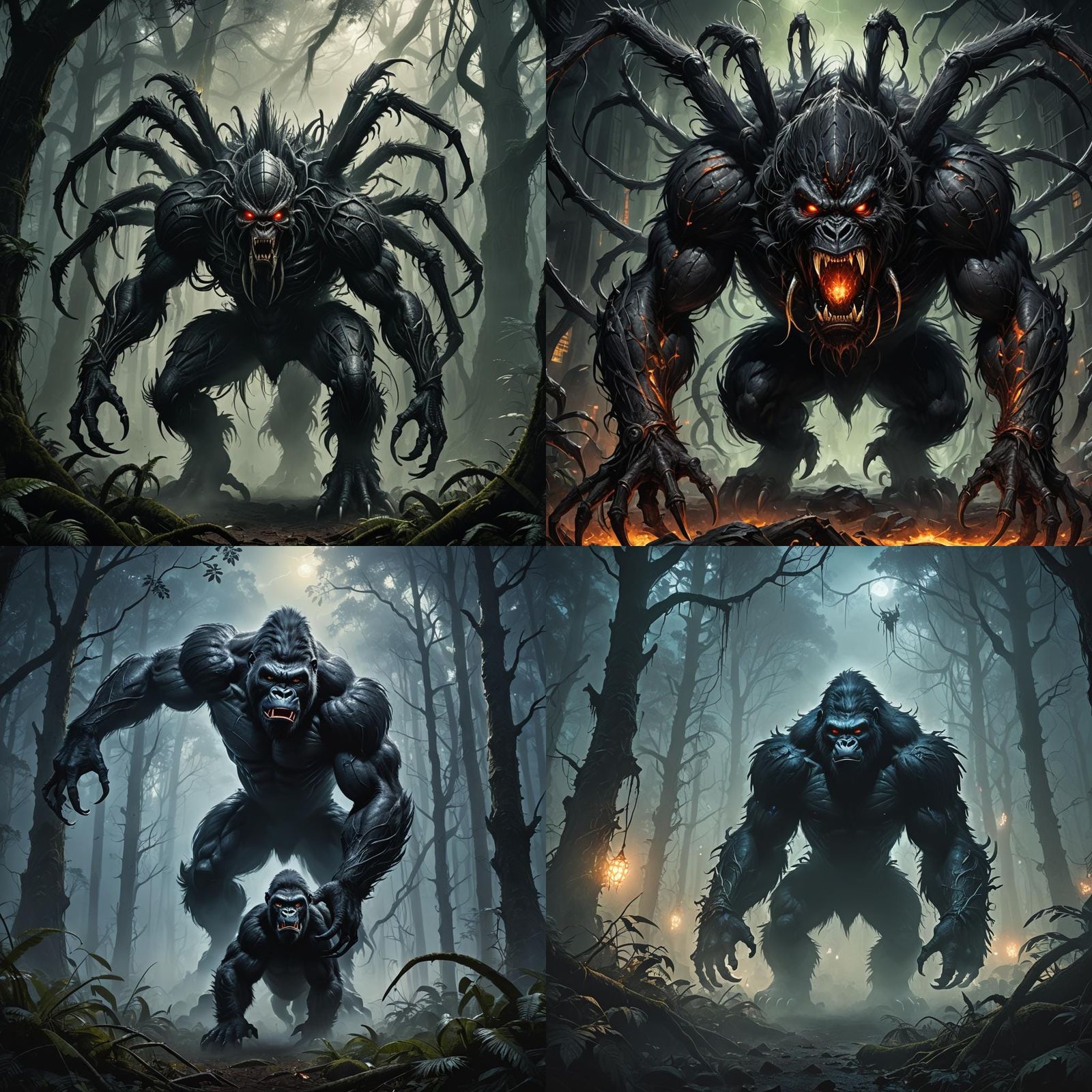 Gorilla-Spider Hybrid Monster in Misty Forest