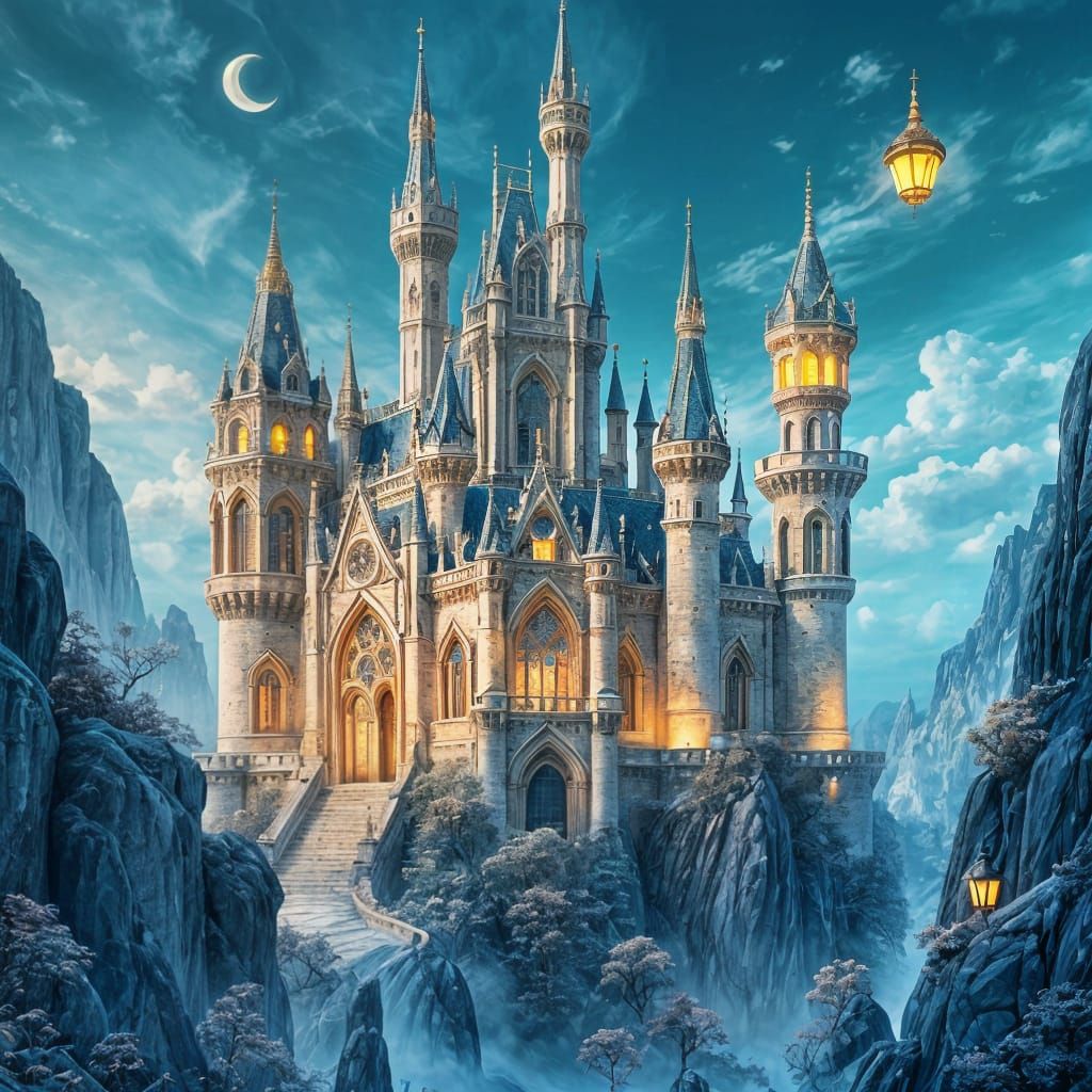 Whimsical Fairytale Castle with Gothic and Baroque Influence...