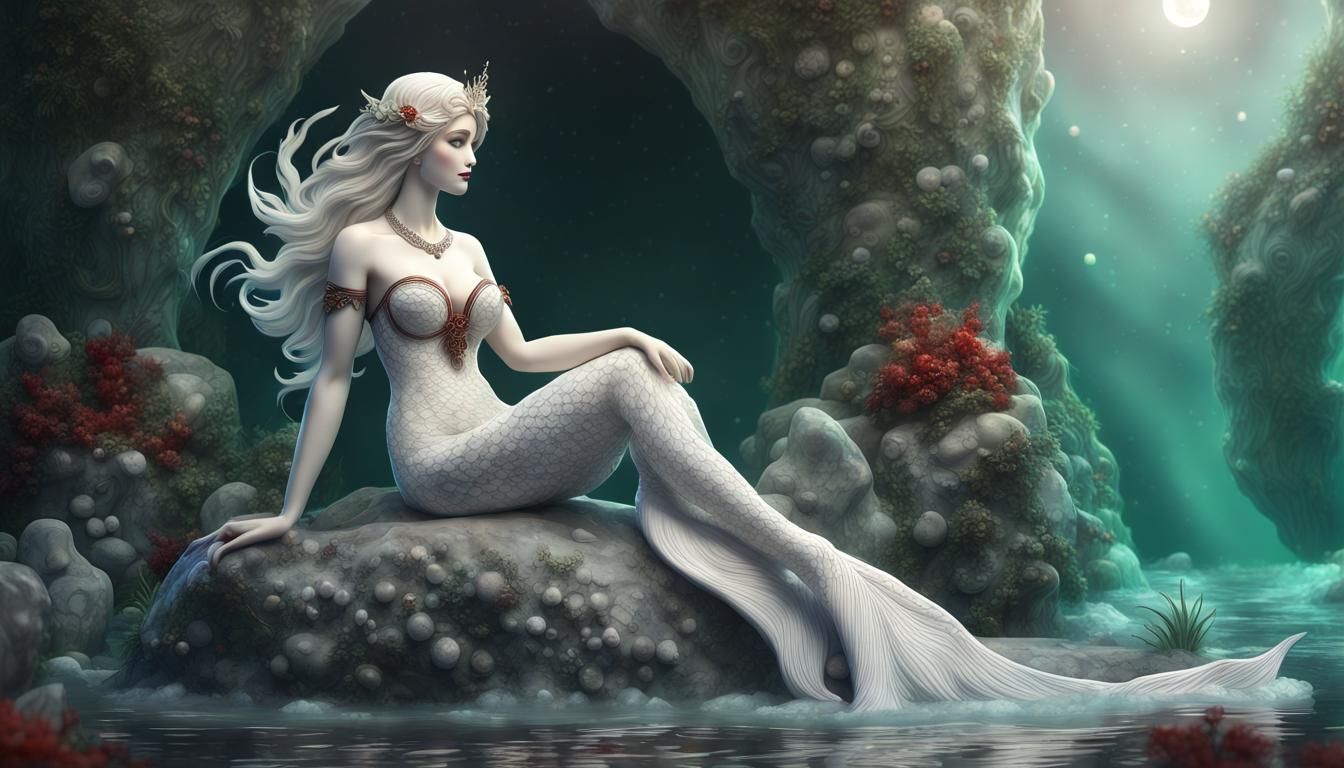 Marble Mermaid with Glass Moon: Fantasy Art