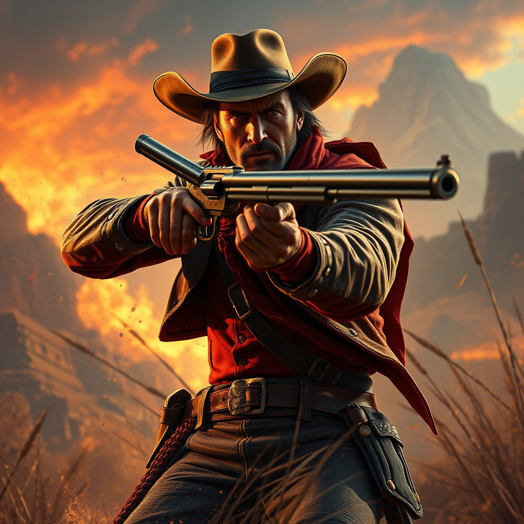 Gunslinger Cowboy in Detailed Matte Painting Style